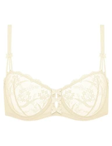 Deyllo Women's Balconette Lace Underwire Bra Sheer Non-Padded