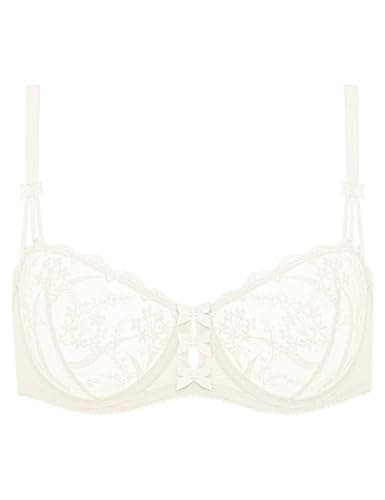 Deyllo Women's Balconette Lace Underwire Bra Sheer Non-Padded