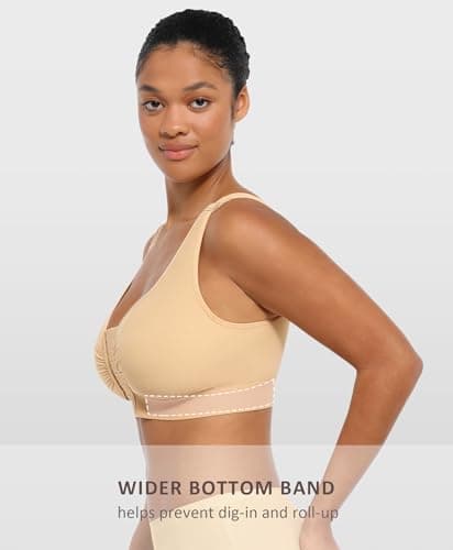 FeelinGirl Front Closure Post-Surgery Wirefree Compression Bra with Adjustable Straps