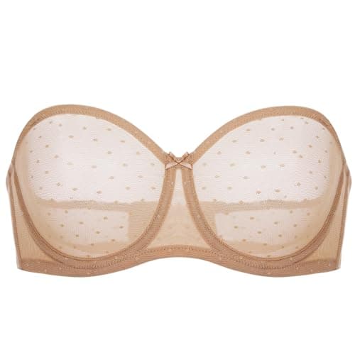 DOBREVA Plus Size Mesh Strapless Underwire Bra
