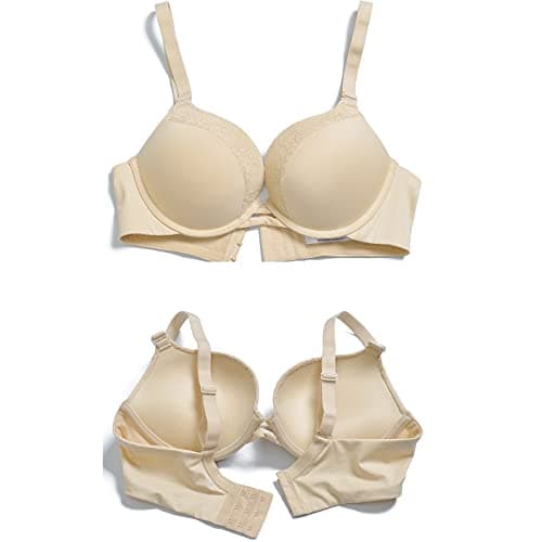 Thick Padded Underwire Plunge Lace Bra for Women Lift Support Add One Cup