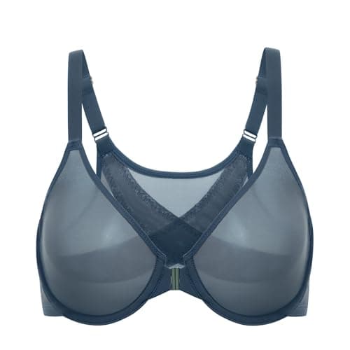 Delimira Women's Comfortable Plus Size Underwire Sheer Mesh Bra