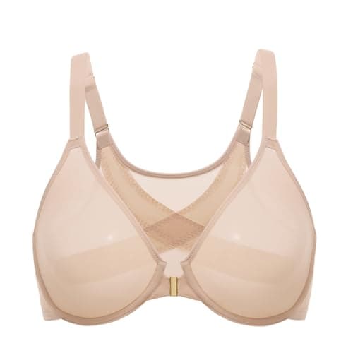 Delimira Women's Comfortable Plus Size Underwire Sheer Mesh Bra
