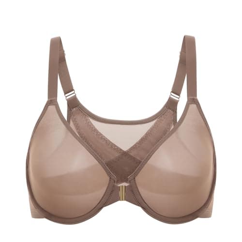 Delimira Women's Comfortable Plus Size Underwire Sheer Mesh Bra