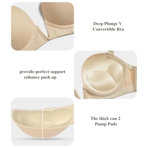 Vgplay Women's Deep Plunge Push Up Bra with Clear Straps and Underwire