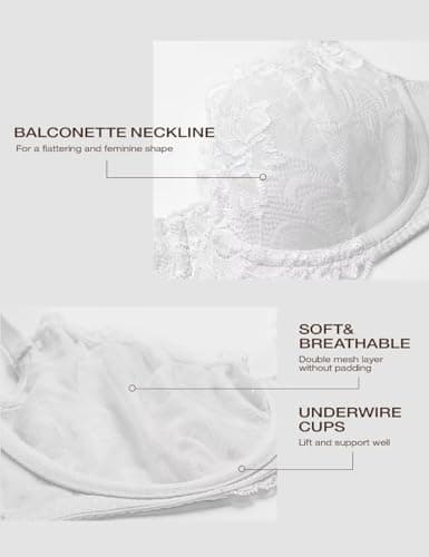 Deyllo Women's Balconette Bras Sheer Lace Underwire Bra