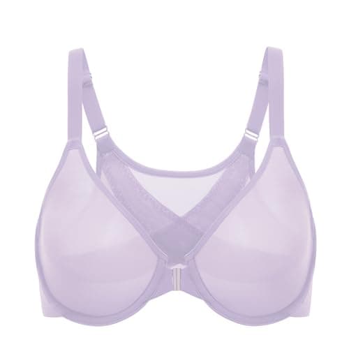 Delimira Women's Comfortable Plus Size Underwire Sheer Mesh Bra