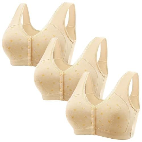 Comfortable 3-Piece Daisy Push-Up Bra Set for Older Women Full Coverage Front-Closure Bras