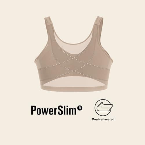 Leonisa Beige Front Closure Posture Corrector Bra - Full Coverage, Wireless Back Support