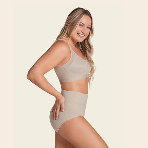 Leonisa Beige Front Closure Posture Corrector Bra - Full Coverage, Wireless Back Support
