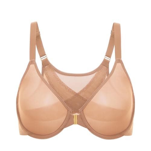 Delimira Women's Comfortable Plus Size Underwire Sheer Mesh Bra