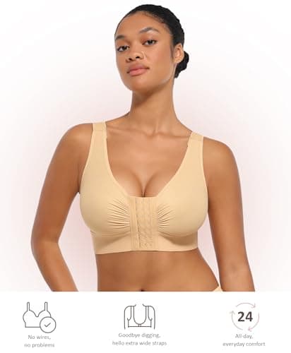 FeelinGirl Front Closure Post-Surgery Wirefree Compression Bra with Adjustable Straps