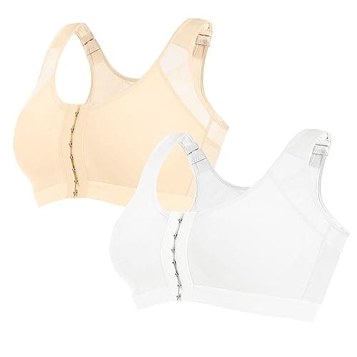 J-pone Women's Front Closure Posture Correcting Wireless Bra 2 Piece Full Coverage Back Support