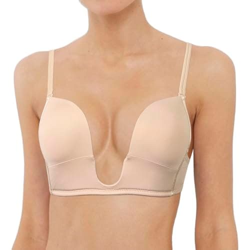 Vgplay Women's Deep Plunge Push Up Bra with Clear Straps