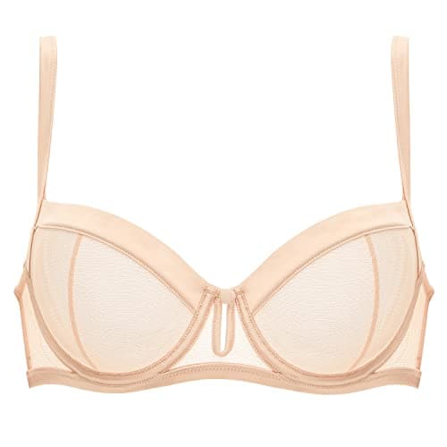 Deyllo Women's Balconette Sheer Lace Non-Padded Underwire Bras