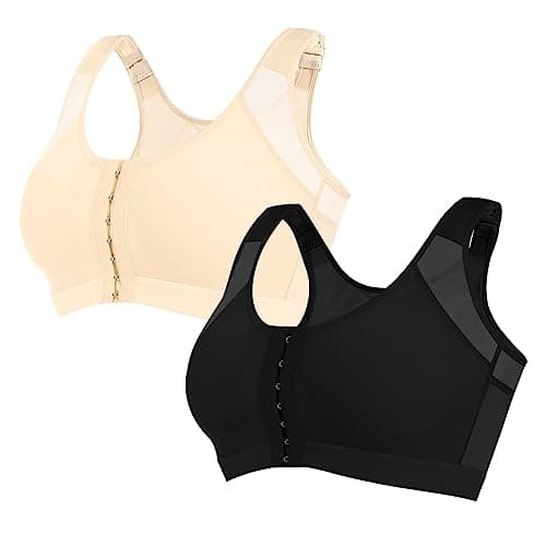 J-pone Women's Front Closure Posture Correcting Wireless Bra 2 Piece Full Coverage Back Support