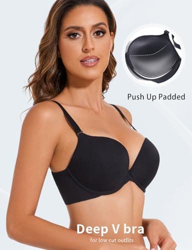 Upushall Push Up Padded Plunge Bra for Women Add Up to One Cup Size