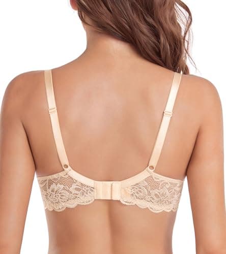 DotVol Women's Comfortable Underwire Push Up T-Shirt Bra with Flower Lace