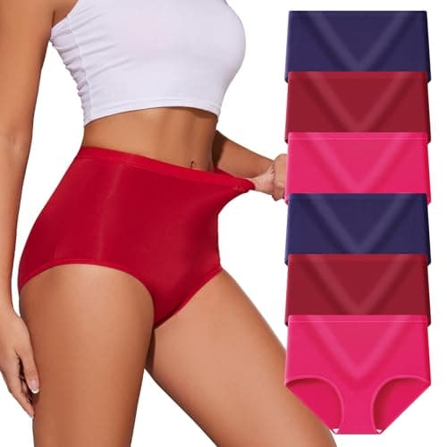 Womens High Waisted Tummy Control Moisture-Wicking Brief Underwear - 6 Packs