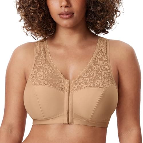 Delimira Plus Size Front Closure Racerback Lace Bra