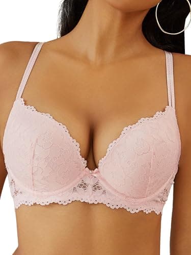 Zossav Lace Push Up Bra with Thick Padding and Underwire