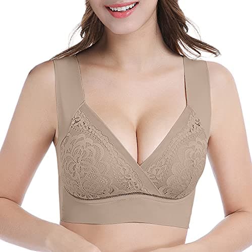 WOWENY Seamless Wirefree Bra for Women, Padded Back, Plus Size