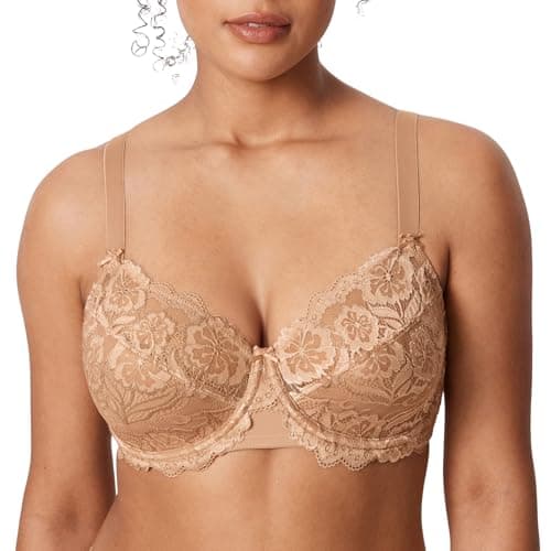 Delimira Women's Plus Size Full Coverage Underwire Lace Bra Up to Jcup
