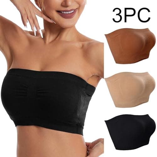 3 Pack Stretch Tube Top Bralette for Women Non Padded Non Slip Seamless