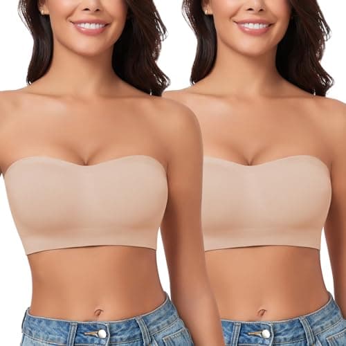 WOWENY Bandeau Bra for Women: Silicone, Padded, Non-Slip, Strapless