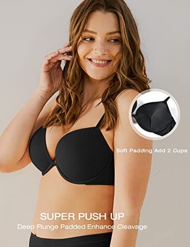 Deyllo Women's Push Up Underwire Super Padded T-Shirt Bra Add Two Cups