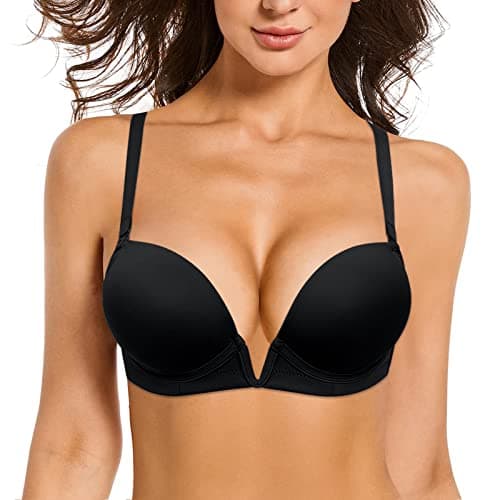 Vgplay Women's Deep Plunge Push Up Bra with Clear Straps and Underwire