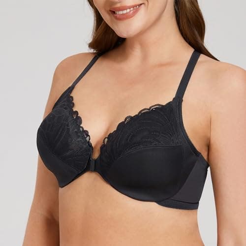 MELENECA Plus Size Front Closure Racerback Unlined Underwire Bra