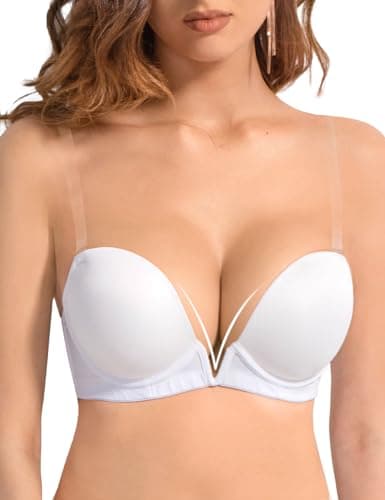 Vgplay Women's Deep Plunge Push Up Bra with Clear Straps and Underwire