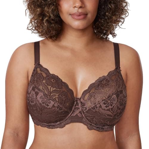 Delimira Women's Plus Size Full Coverage Underwire Lace Bra Up to Jcup