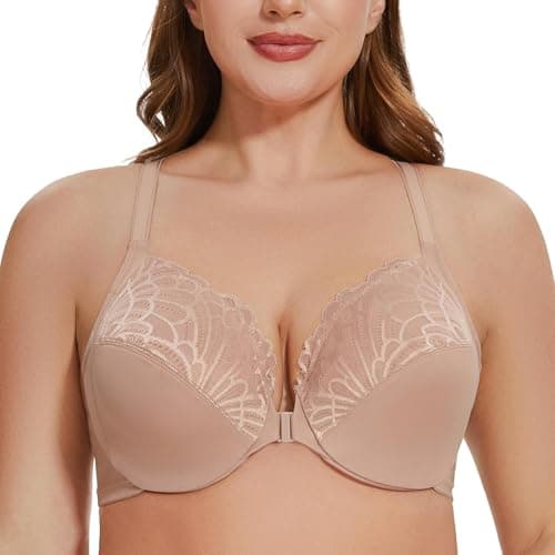 Meleneca Women's Plus Size Front Closure Lace Underwire Bra