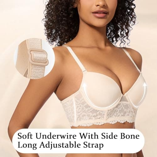 Arm Ma Low Cut Padded Push Up Plunge Bralette Underwire