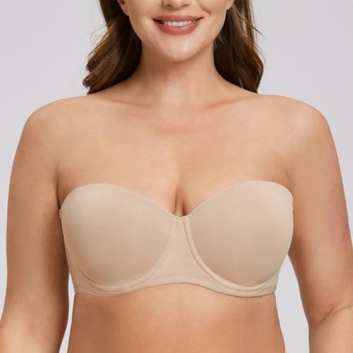 MELENECA Plus Size Strapless Bra with Underwire for Large Bust Back Smoothing