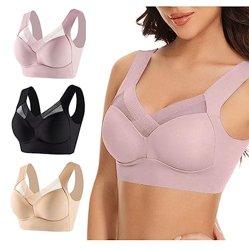 Hnodov 3 Pack Plus Size Seamless Mesh Sports Bras for Women