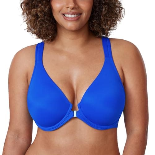 Delimira Women's Front Closure Plunge Racerback Bra B-H Cups