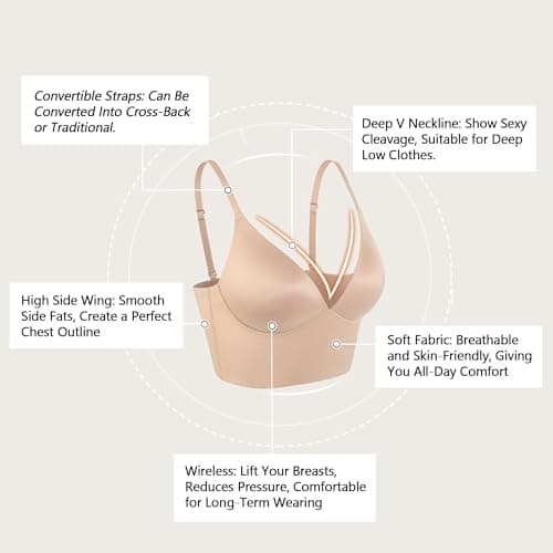 HACI Women's Longline Seamless Padded Bralette with Deep V Neck