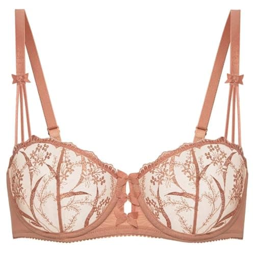 Deyllo Women's Balconette Lace Underwire Bra Sheer Non-Padded