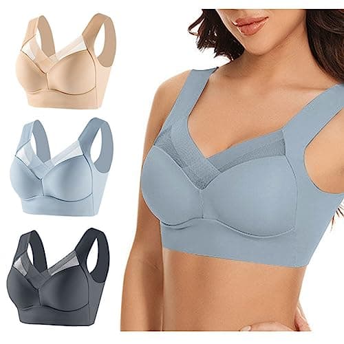 Hnodov 3 Pack Plus Size Seamless Mesh Sports Bras for Women