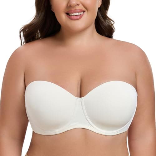 MELENECA Plus Size Strapless Bra with Underwire for Large Bust Back Smoothing