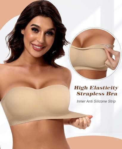DOCUMO Women's Padded Strapless Silicone Bra