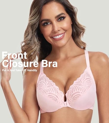 Front Closure Underwire T-Back Plus Size Lace Racerback Bra for Women