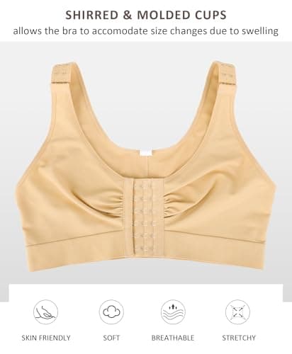 FeelinGirl Front Closure Post-Surgery Wirefree Compression Bra with Adjustable Straps
