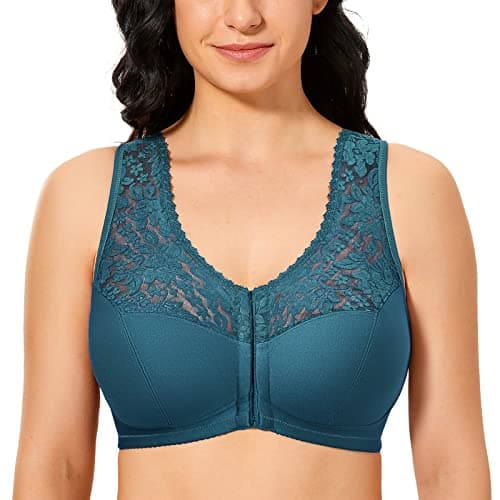 DELIMIRA Women's Front Closure Lace Cotton Bra
