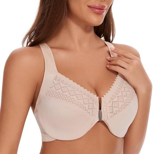 Sheroine Women's Plus Size Front Closure Underwire Lace Bra