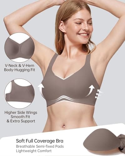 Vertvie Women's Wireless Push-Up Sports Bra with Underarm Smoothing