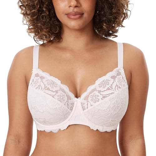 Delimira Women's Plus Size Full Coverage Underwire Lace Bra Up to Jcup
